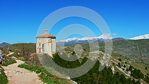 Santa Maria della Pieta church in Rocca Calascio - Abruzzo Gran Sasso national Park trail - South Italy landmark