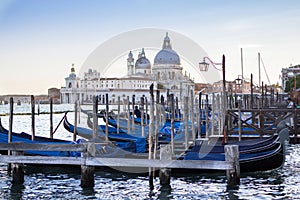 Santa Maria della Salute basilica with gondolas on the Grand can