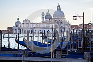 Santa Maria della Salute basilica with gondolas on the Grand can