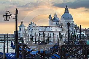 Santa Maria della Salute basilica with gondolas, Venice