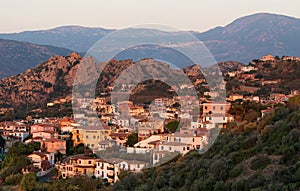 Santa Maria Navarrese village in Sardinia in warm sunrise light, Italy, typical sardinian seascape,sardinian village, sunrise photo