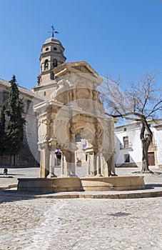 Santa Maria square, Santa Maria fountain, Baeza cathedral, Jaen, Spain