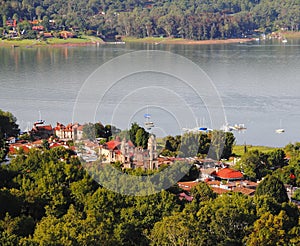 Santa MarÃÂ­a church and the lake in Valle de Bravo , mexico photo