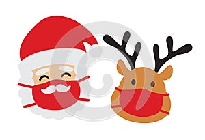 Santa Claus and Reindeer with Face Mask Vector