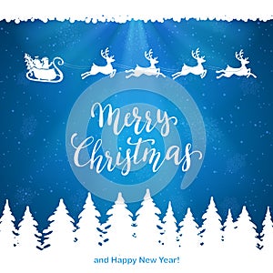 Santa and Merry Christmas on Blue Background