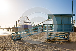 Santa Monica beach lifeguard tower in California