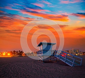 Santa Monica California sunset lifeguard tower