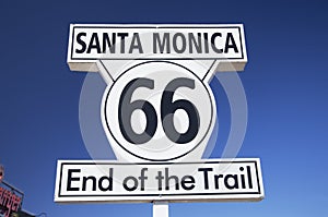 Santa Monica, California, USA 5/2/2015, Route 66 sign Santa Monica Pier, end of famous Route 66 highway from Chicago