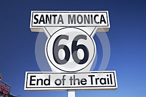 Santa Monica, California, USA 5/2/2015, Route 66 sign Santa Monica Pier, end of famous Route 66 highway from Chicago photo