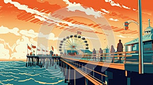 Santa Monica Pier - amazing illustration of famous landmarks - made with Generative AI tools