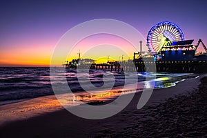 Santa Monica Pier at colorful sunset