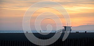 Santa Monica Pier sunset with cloud and orange sky, Los Angeles