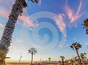 Santa Monica seafront at sunset