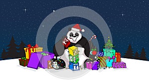 Santa Panda with blocks, presents and many others decorations