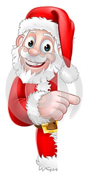 Santa Peeking Christmas Cartoon Sign Pointing