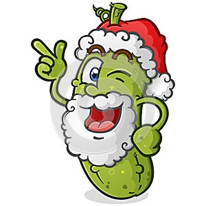 Santa Pickle Cartoon Character Winking and Pointing with Christmas Cheer