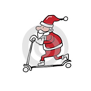 Santa playing scooter cartoon drawing