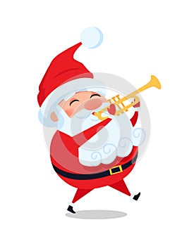 Santa Playing on Trumpet, Cute Christmas Father