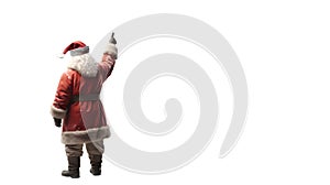 Santa points towards white background with empty copy space. Generative AI