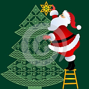 Santa putting topper on tree