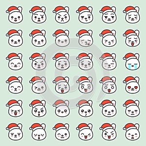 Santa rabbit emotion face in various expession, editable line icon