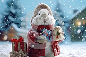 santa rabbit Merry Christmas card.