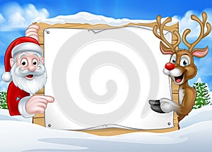 Santa and Reindeer Christmas Sign Background