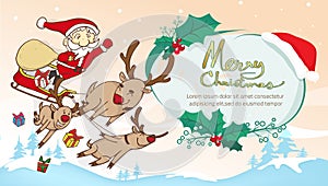 Santa and reindeer flying and text frame,merry christmas text fr