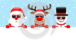 Santa Reindeer And Snowman Sunglasses Horizontal Banner Snow Light Blue