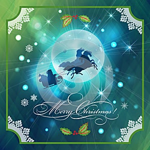 Santa Riding Sleigh in Christmas Night Background