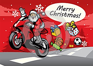 Santa riding sport bike