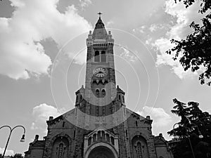 Santa Rita da Cascia church in Turin, black and white photo