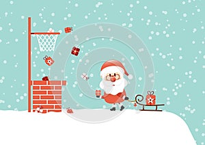 Santa On Roof With Sleigh Basketball Snow Turquoise
