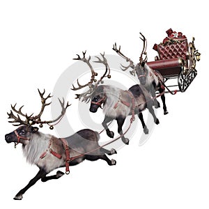 Santa\'s Claus reindeers dragging the sleigh isolated on a white background