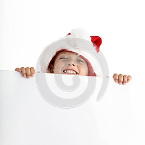 Santa's elve holding white board photo