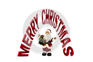 Santa`s figure and inscription MERRY CHRISTMAS located arc on a white background