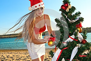 Santa's helper at the tropical beach