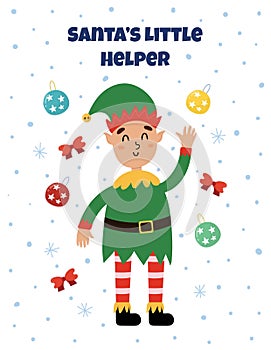 Santa s Little Helper greeting card with a cute Christmas elf.