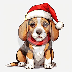 Santa\'s Little Howler: Christmas Watercolor Style Beagle Clipart - Isolated on White Background - Generative AI