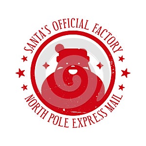 Santa\'s official factory, north pole express mail - holiday stamp template for gifts and letters.