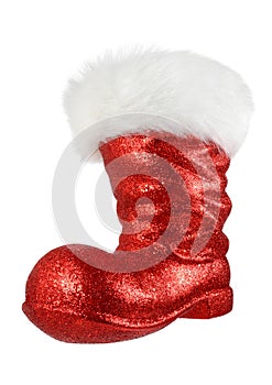 Santa's red boot on white