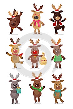 Santa s Reindeer Set. Vector illustrations of reindeer isolated on white background