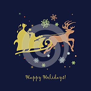 Santa\'s sleigh on Christmas greeting card