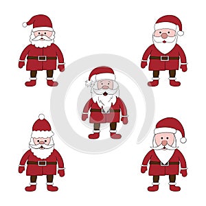 Santa set, vector doodle illustration on white background