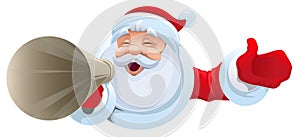 Santa shouts into megaphone. Christmas sale