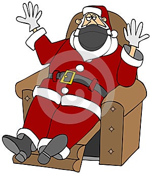 Santa sitting in a chair and wearing a face mask