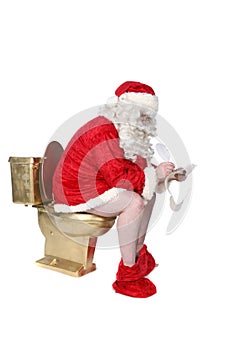 Santa sitting on golden toilet