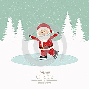 Santa skate on ice snowy winter background