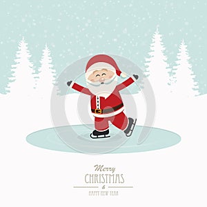 Santa skate on ice snowy winter background