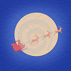 Santa on sledge with raindeer and moon papercraft